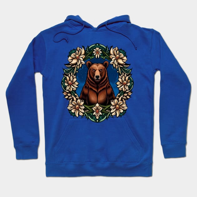 A Brown Bear Surrounded By Bitterroot Montana State Tattoo Art Hoodie by taiche